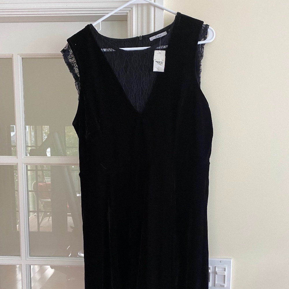 Black Velvet Dress with Lace Neckline - Picture 1 of 6